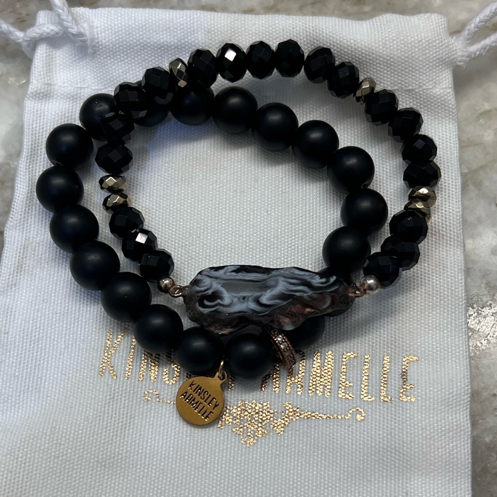 Kinsley Armelle Bracelet Set | Black Coal Bracelet & Black Tailor Bracelet